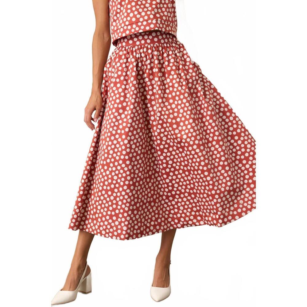 NEW PROSPERINA thena polka dot skirt in red brick